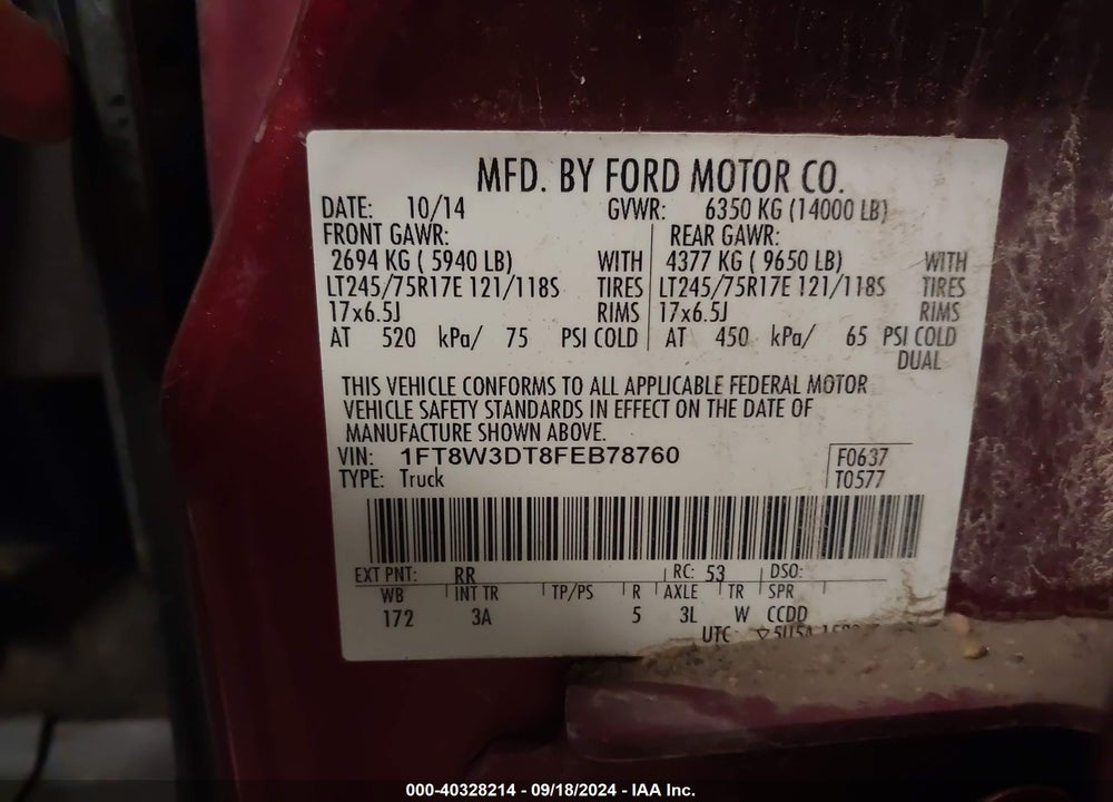 2015 FORD F-350 XLT VIN: 1FT8W3DT8FEB78760