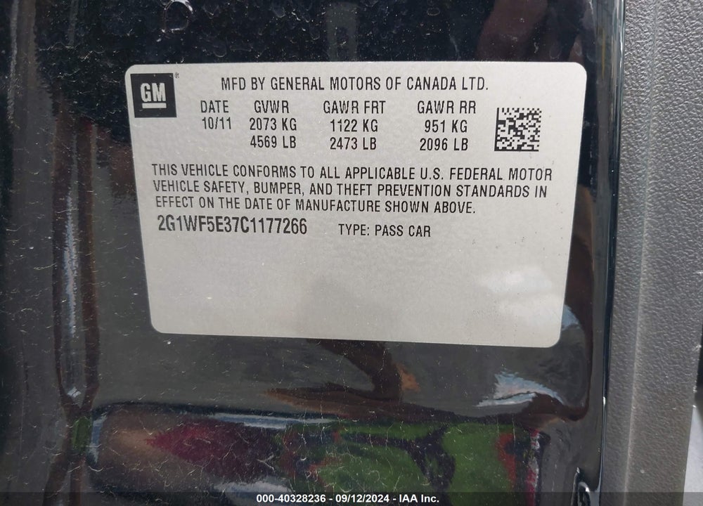 2012 CHEVROLET IMPALA LS VIN: 2G1WF5E37C1177266