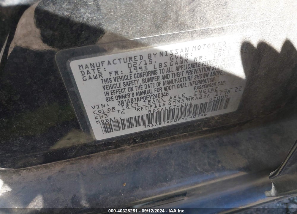 2015 NISSAN SENTRA FE+ S/S/SL/SR/SV VIN: 3N1AB7AP0FY240346