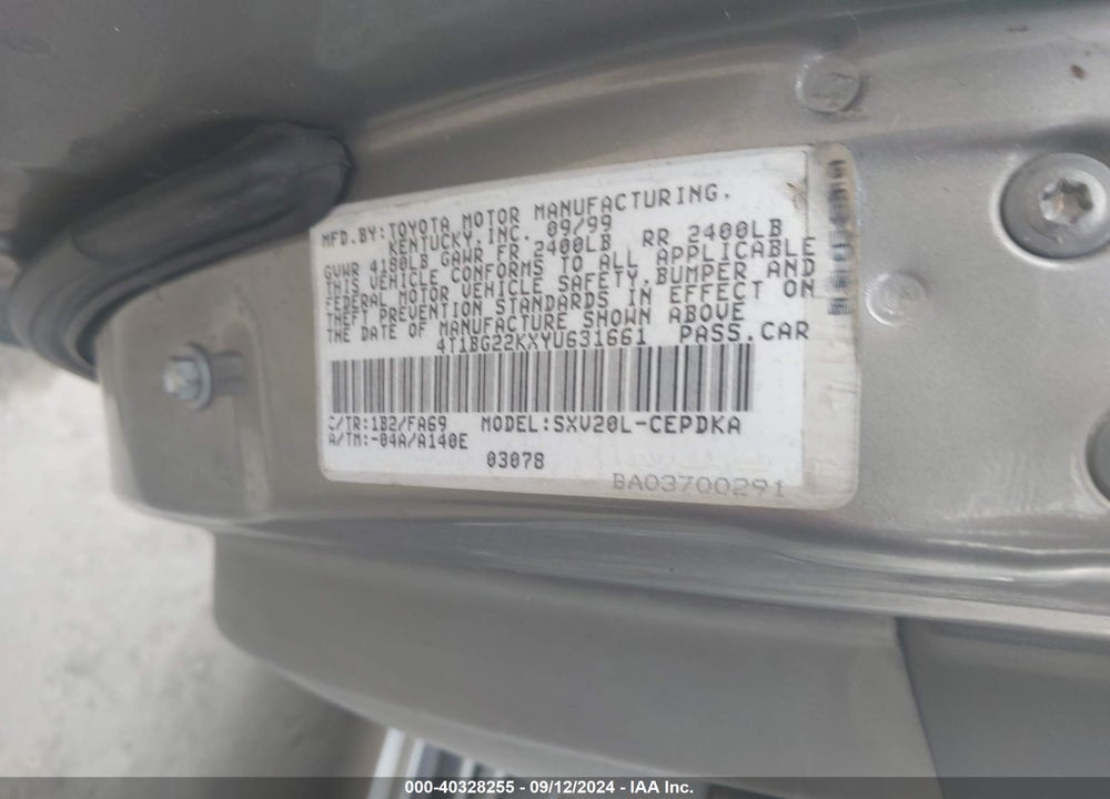 2000 TOYOTA CAMRY CE VIN: 4T1BG22KXYU631661