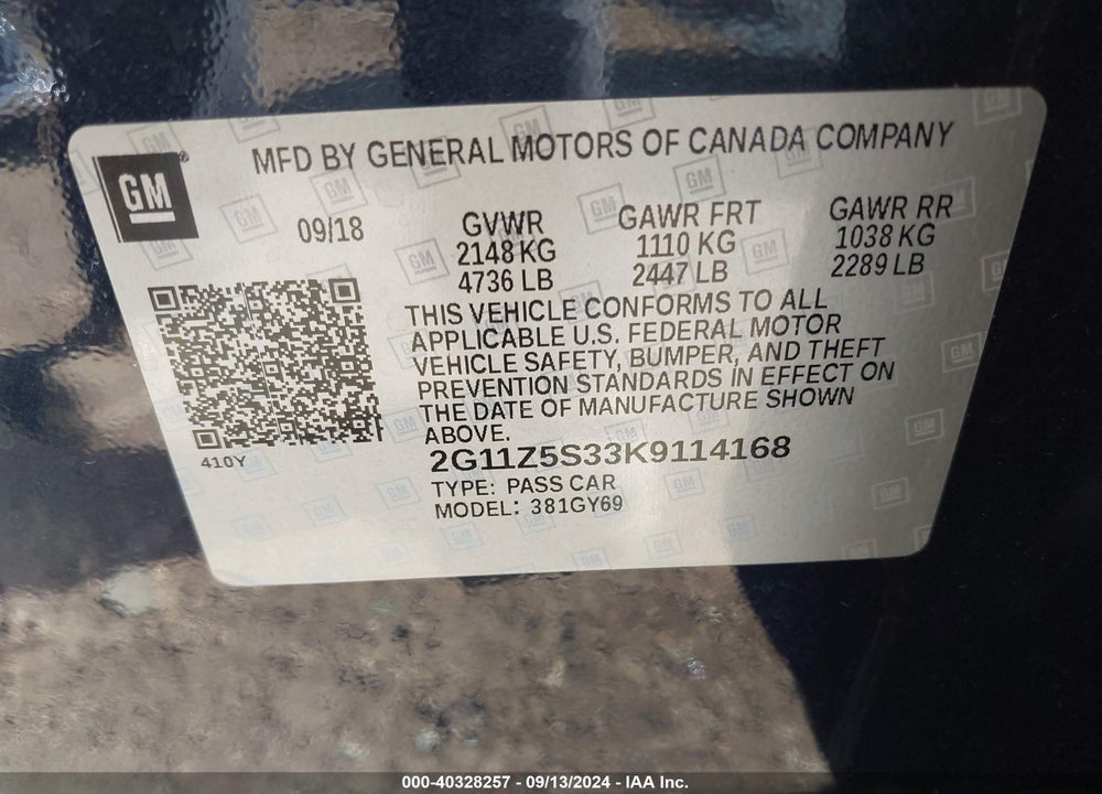 2019 CHEVROLET IMPALA LT VIN: 2G11Z5S33K9114168