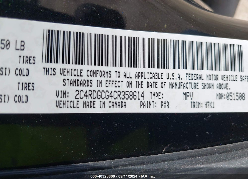 2012 DODGE GRAND CARAVAN SXT VIN: 2C4RDGCG4CR358614