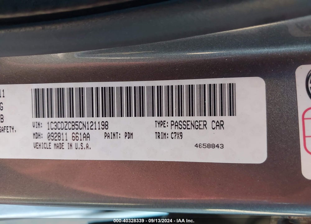 2012 DODGE AVENGER SXT VIN: 1C3CDZCB5CN121198