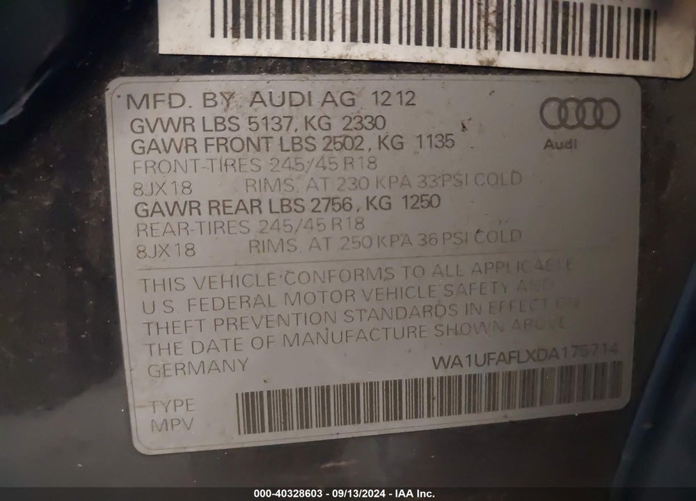 2013 AUDI ALLROAD 2.0T PREMIUM PLUS VIN: WA1UFAFLXDA175714