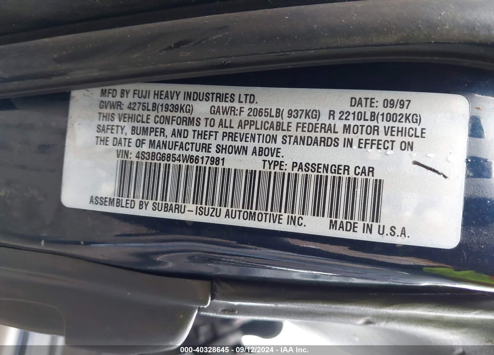 1998 SUBARU LEGACY OUTBACK/OUTBACK LIMITED/OUTBACK SPORT VIN: 4S3BG6854W6617981