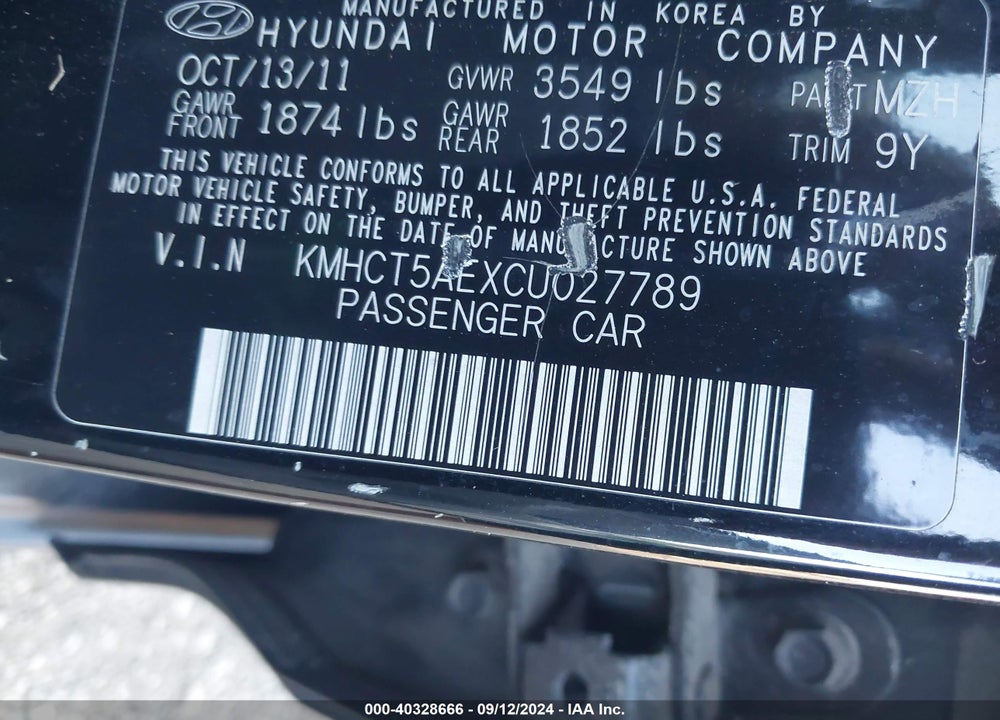 2012 HYUNDAI ACCENT GS VIN: KMHCT5AEXCU027789