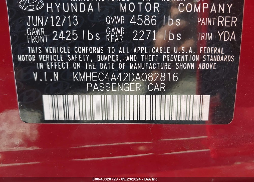 2013 HYUNDAI SONATA HYBRID LIMITED VIN: KMHEC4A42DA082816