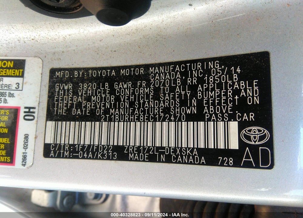2014 TOYOTA COROLLA S PLUS VIN: 2T1BURHE8EC172470
