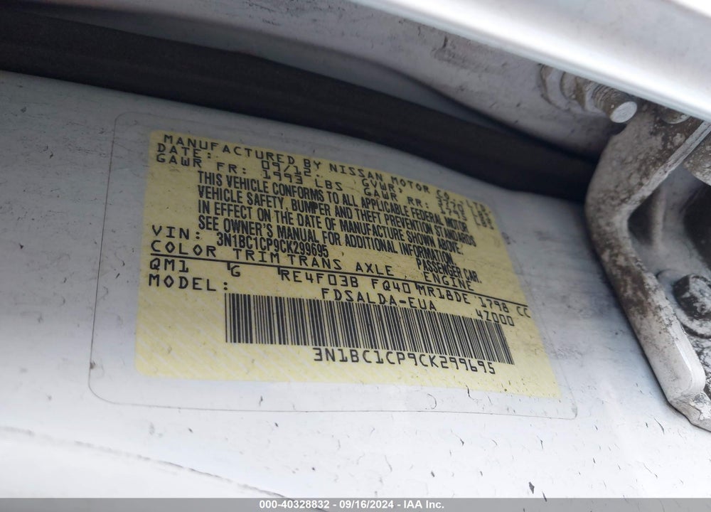 2012 NISSAN VERSA 1.8 S VIN: 3N1BC1CP9CK299695