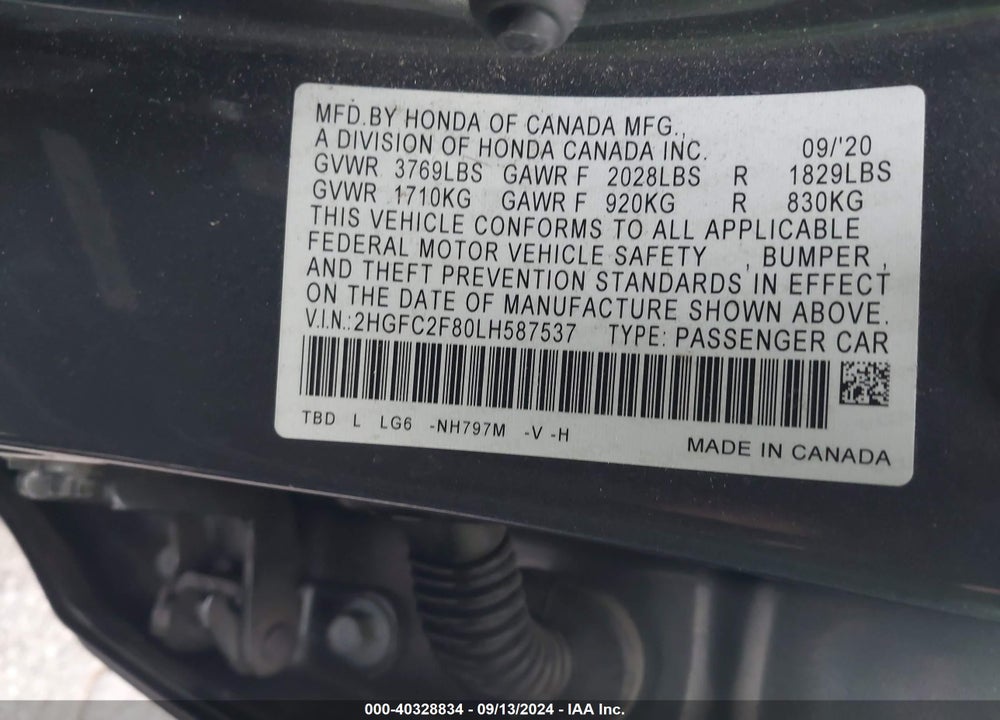2020 HONDA CIVIC SPORT VIN: 2HGFC2F80LH587537
