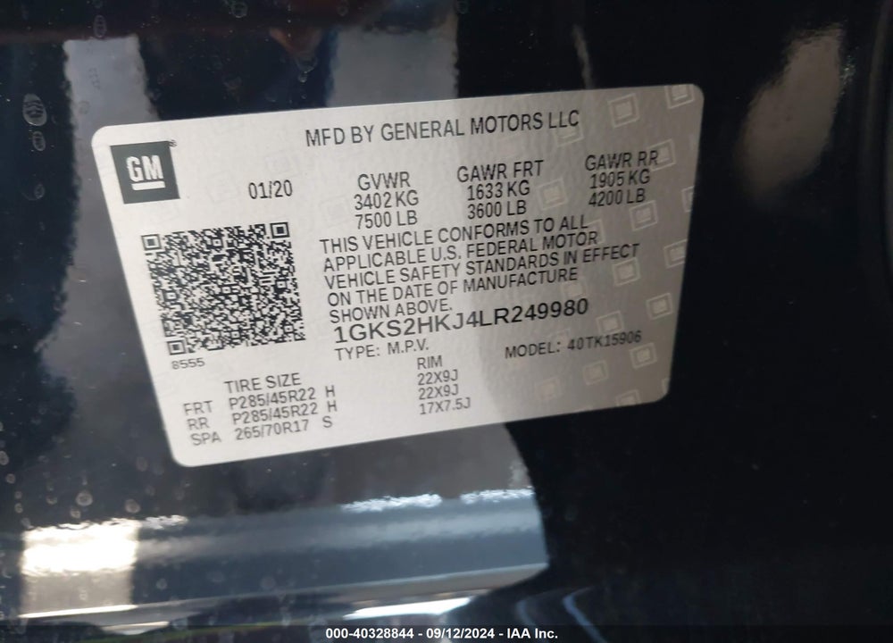 2020 GMC YUKON XL 4WD DENALI VIN: 1GKS2HKJ4LR249980