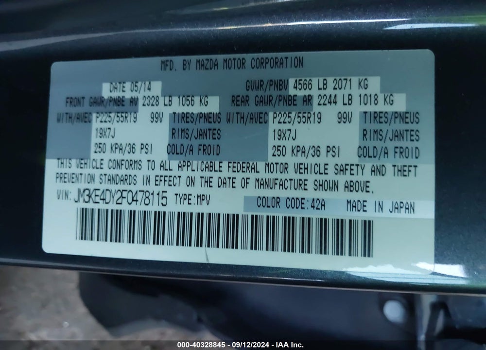 2015 MAZDA CX-5 GRAND TOURING VIN: JM3KE4DY2F0478115