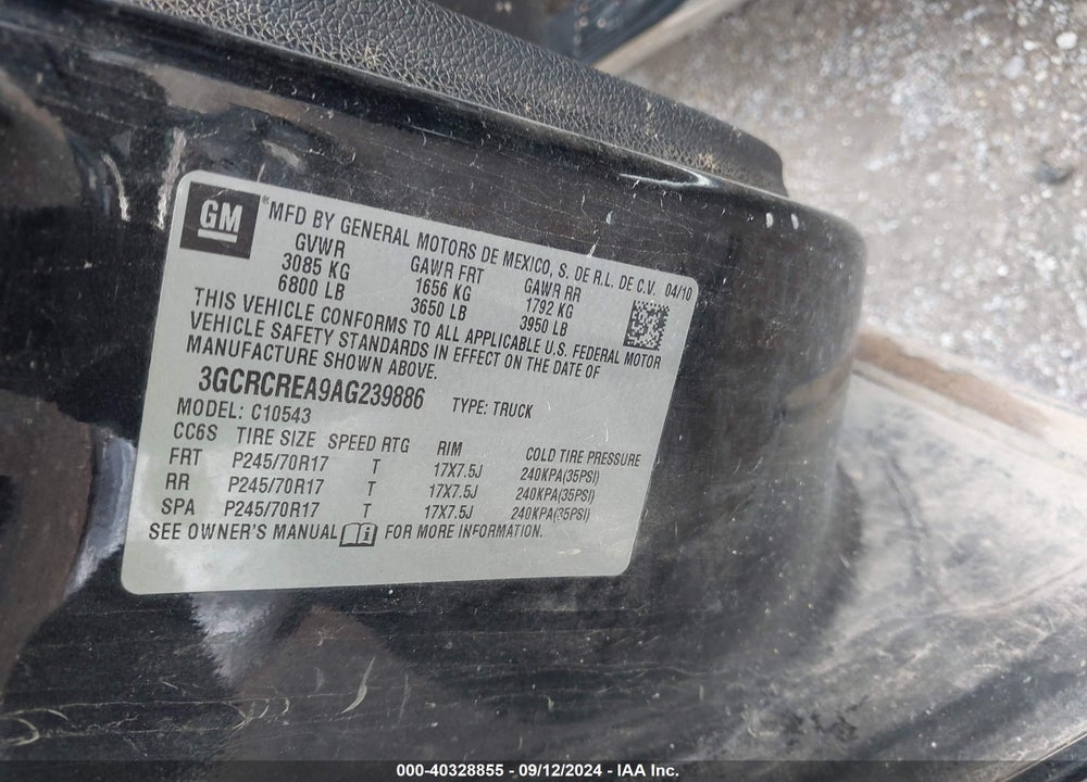 2010 CHEVROLET SILVERADO VIN: 3GCRCREA9AG239886