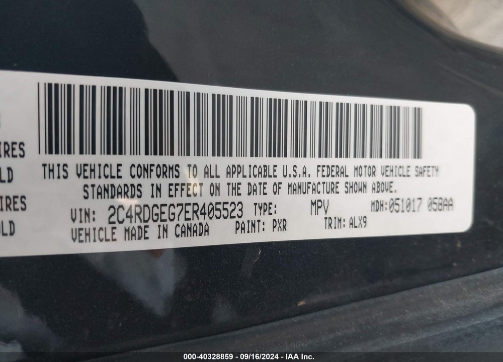 2014 DODGE GRAND CARAVAN R/T VIN: 2C4RDGEG7ER405523