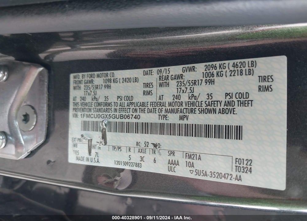 2016 FORD ESCAPE SE VIN: 1FMCU0GX5GUB06740