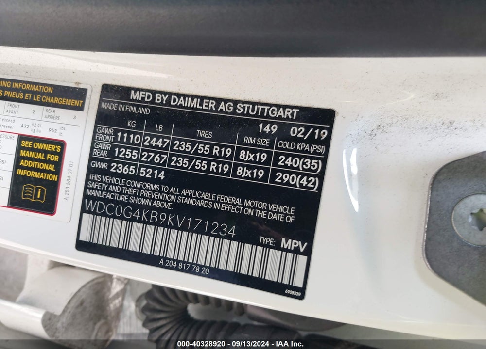 2019 MERCEDES-BENZ GLC 300 4MATIC VIN: WDC0G4KB9KV171234
