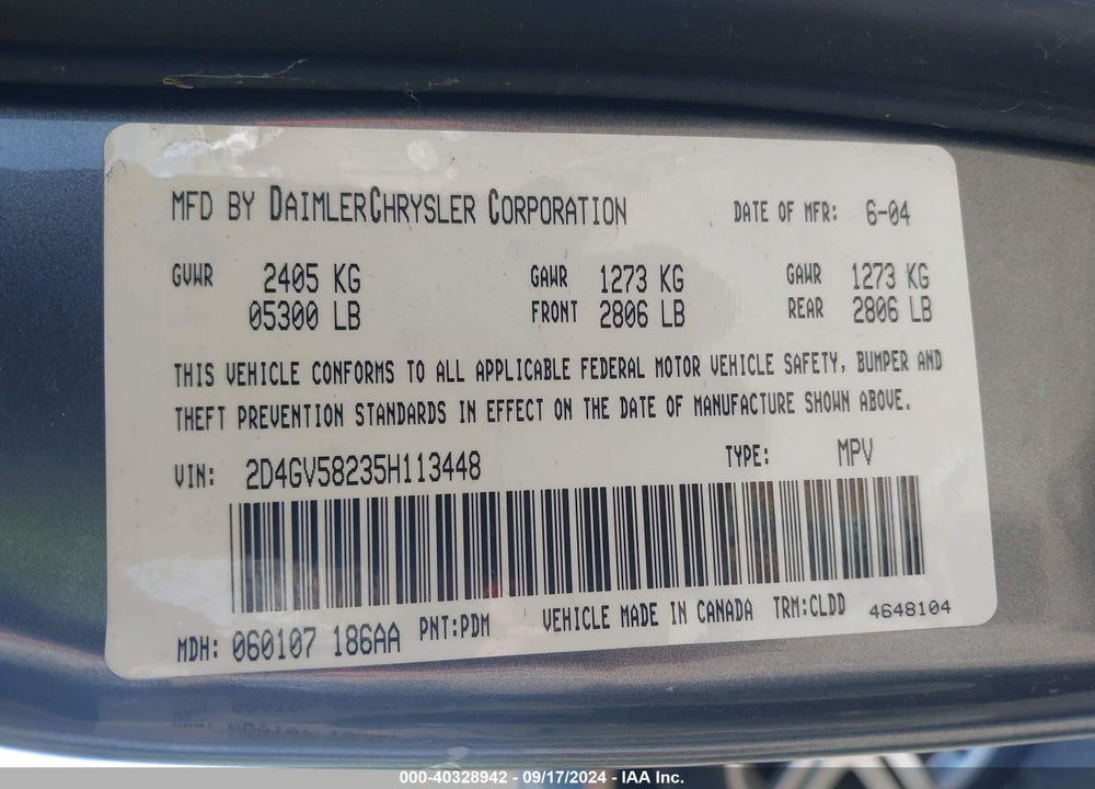 2005 DODGE MAGNUM RT VIN: 2D4GV58235H113448