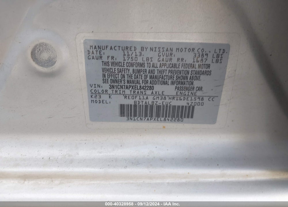 2014 NISSAN VERSA 1.6 SV VIN: 3N1CN7APXEL842280