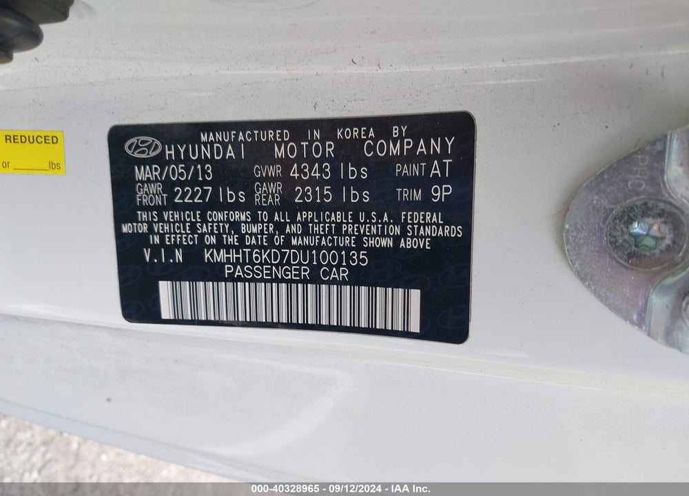 2013 HYUNDAI GENESIS 2.0T PREMIUM VIN: KMHHT6KD7DU100135