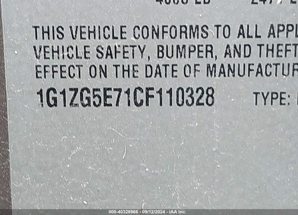 2012 CHEVROLET MALIBU 2LZ VIN: 1G1ZG5E71CF110328