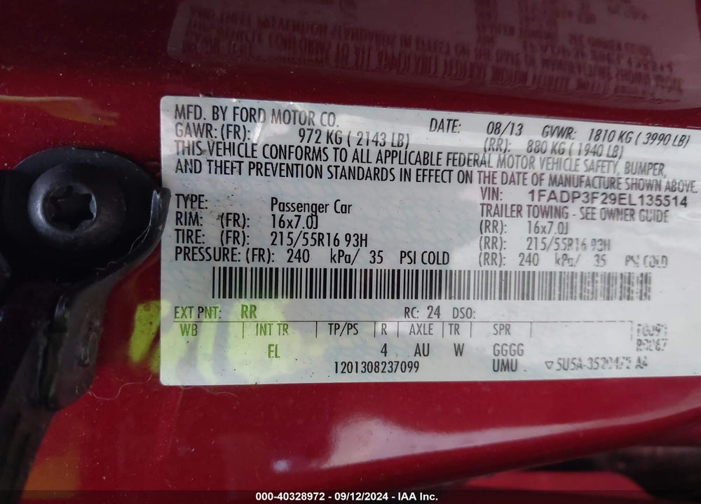 2014 FORD FOCUS SE VIN: 1FADP3F29EL135514