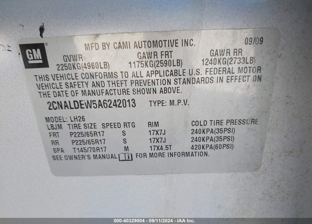 2010 CHEVROLET EQUINOX LT VIN: 2CNALDEW5A6242013