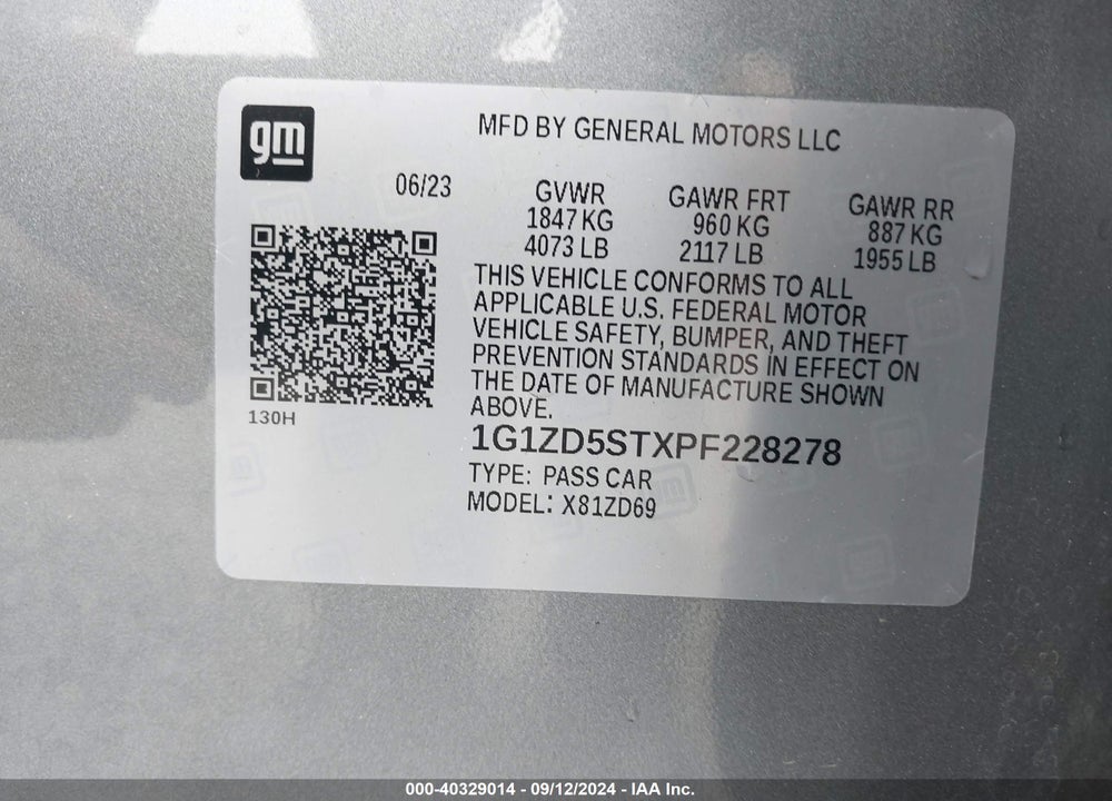 2023 CHEVROLET MALIBU FWD 1LT VIN: 1G1ZD5STXPF228278