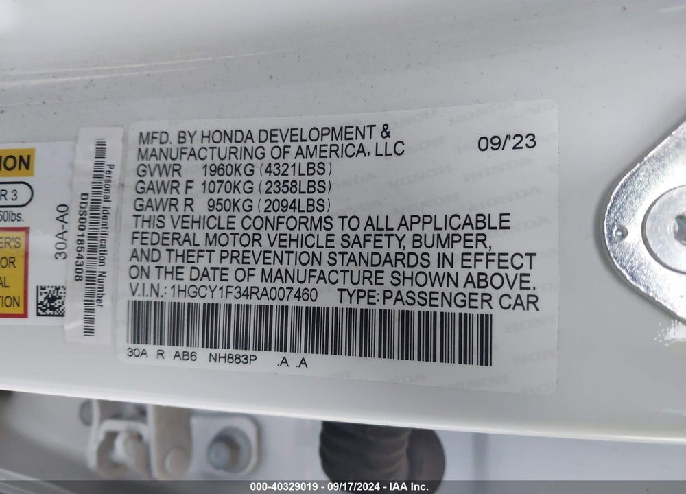 2024 HONDA ACCORD EX VIN: 1HGCY1F34RA007460