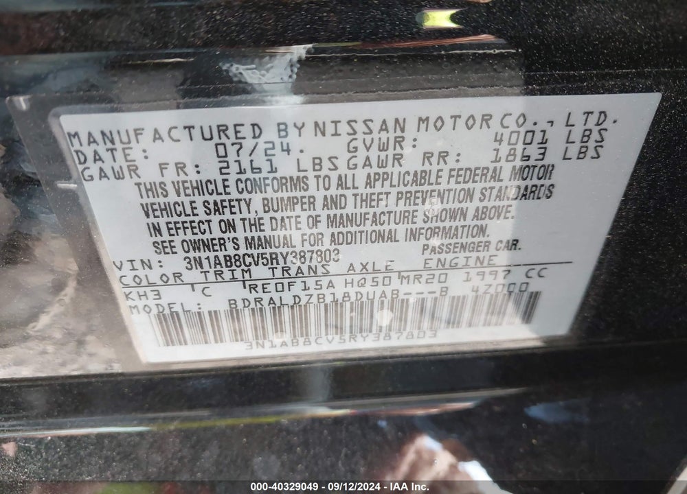 2024 NISSAN SENTRA SV XTRONIC CVT VIN: 3N1AB8CV5RY387803