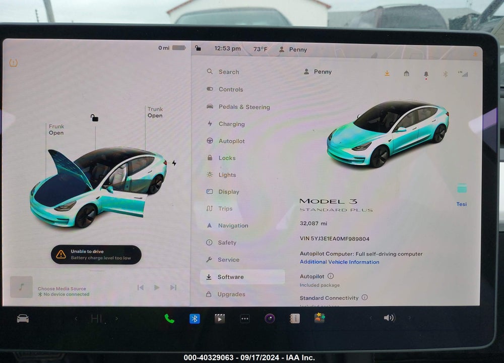 2021 TESLA MODEL 3 STANDARD RANGE PLUS REAR-WHEEL DRIVE VIN: 5YJ3E1EA0MF989804