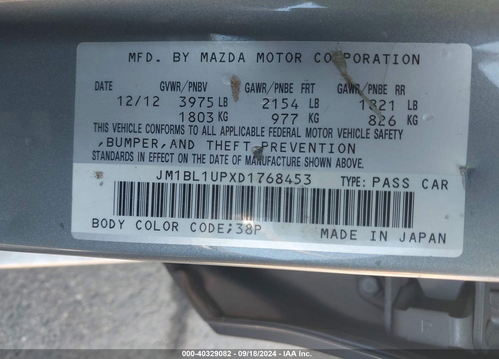 2013 MAZDA 3 I SPORT VIN: JM1BL1UPXD1768453