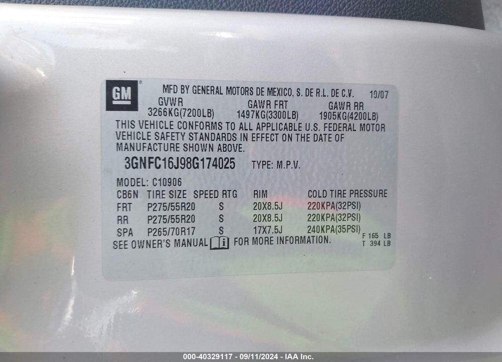 2008 CHEVROLET SUBURBAN 1500 LT VIN: 3GNFC16J98G174025