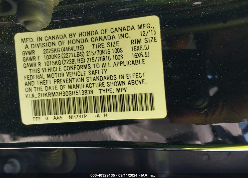 2016 HONDA CR-V LX VIN: 2HKRM3H30GH513838