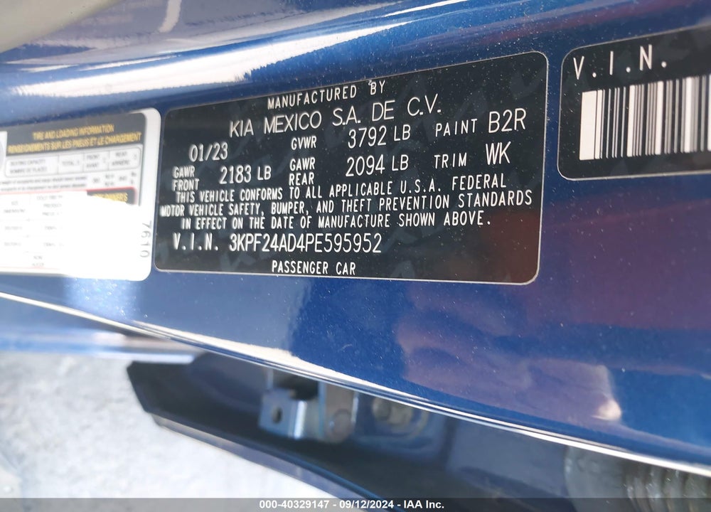 2023 KIA FORTE LXS VIN: 3KPF24AD4PE595952