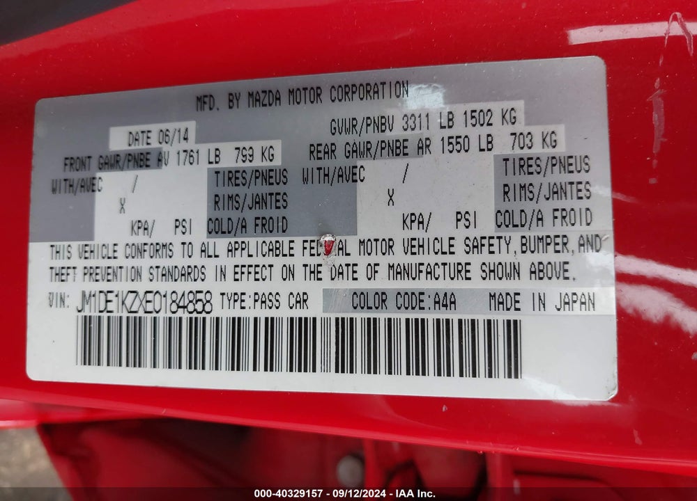 2014 MAZDA 2 SPORT VIN: JM1DE1KZXE0184858