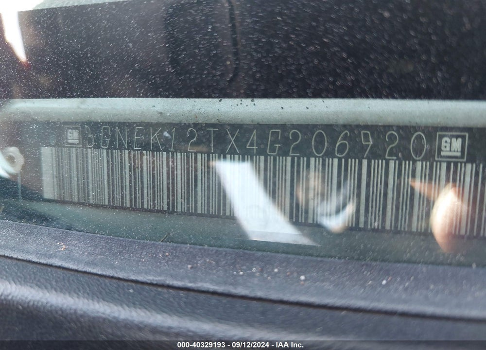 2004 CHEVROLET AVALANCHE 1500 VIN: 3GNEK12TX4G206920