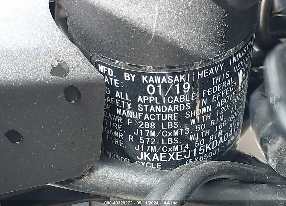2019 KAWASAKI EX650 J VIN: JKAEXEJ15KDA04169