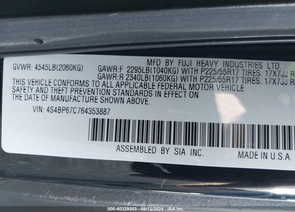 2006 SUBARU OUTBACK 2.5XT LIMITED VIN: 4S4BP67C764353887