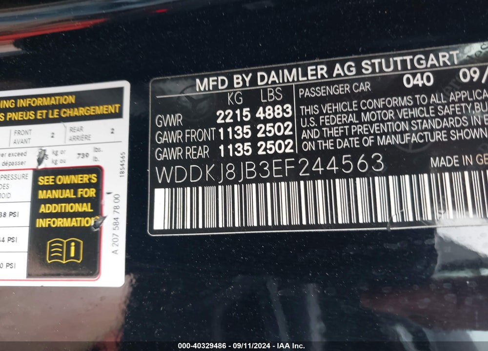 2014 MERCEDES-BENZ E 350 VIN: WDDKJ8JB3EF244563