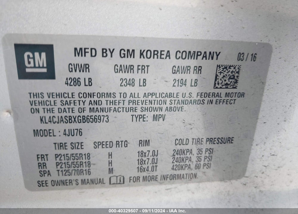 2016 BUICK ENCORE VIN: KL4CJASBXGB656973