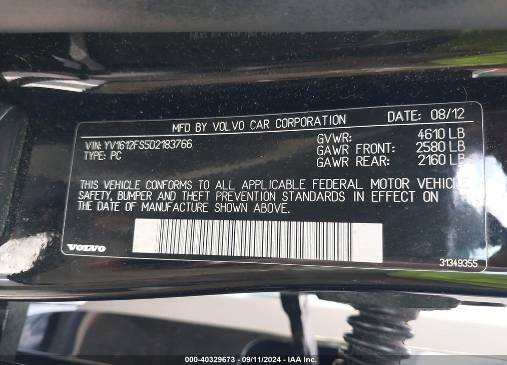 2013 VOLVO S60 T5 VIN: YV1612FS5D2183766