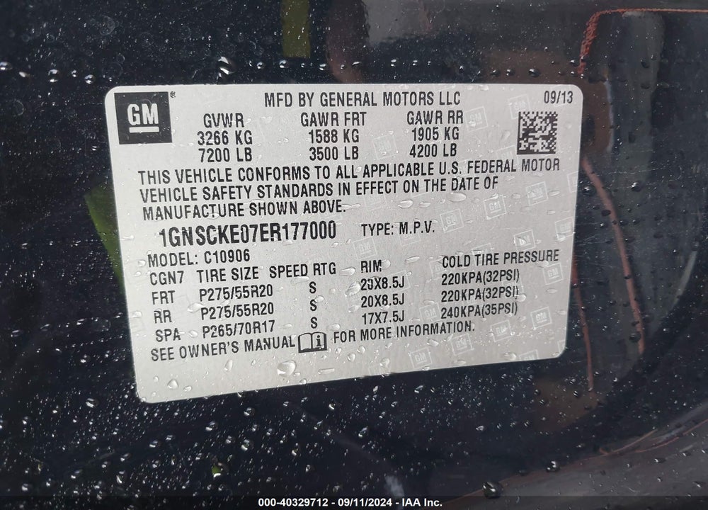 2014 CHEVROLET SUBURBAN 1500 LTZ VIN: 1GNSCKE07ER177000