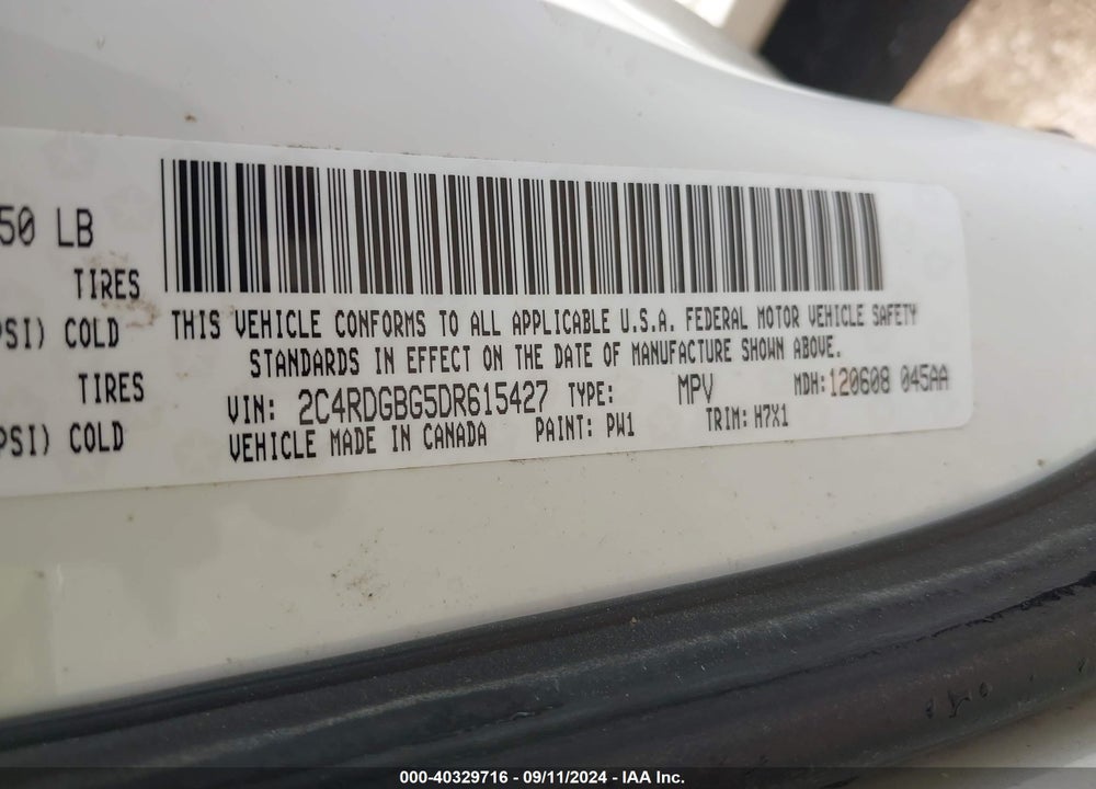 2013 DODGE GRAND CARAVAN SE VIN: 2C4RDGBG5DR615427