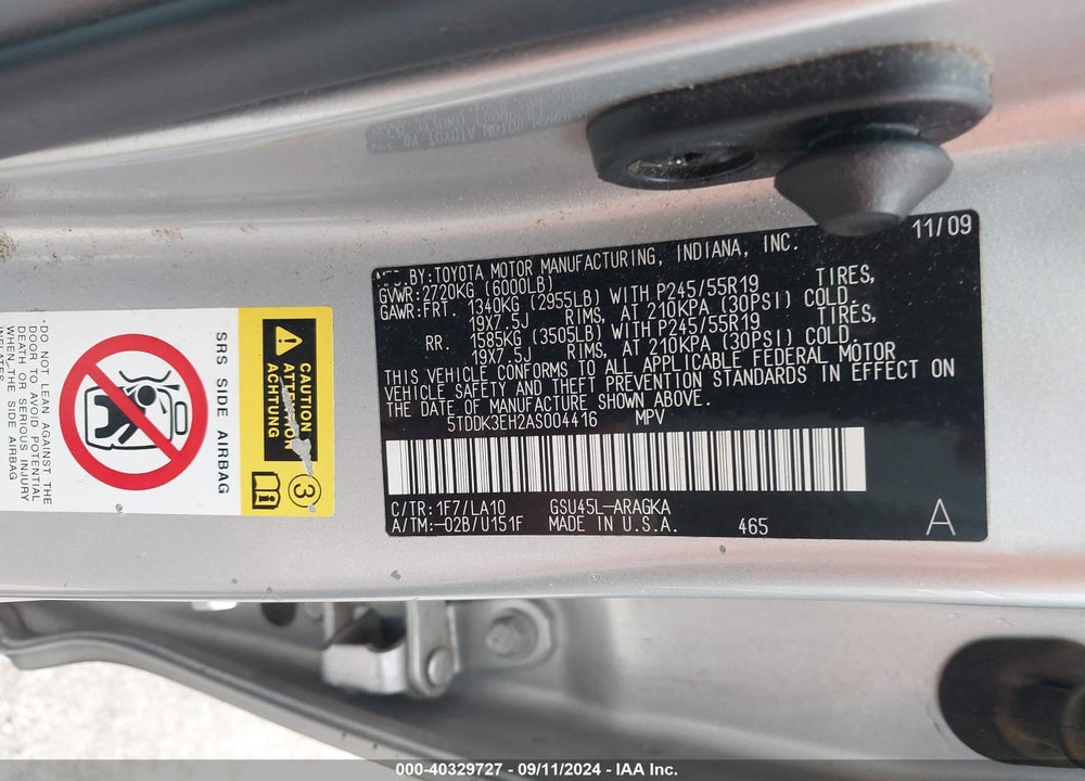 2010 TOYOTA HIGHLANDER LIMITED V6 VIN: 5TDDK3EH2AS004416