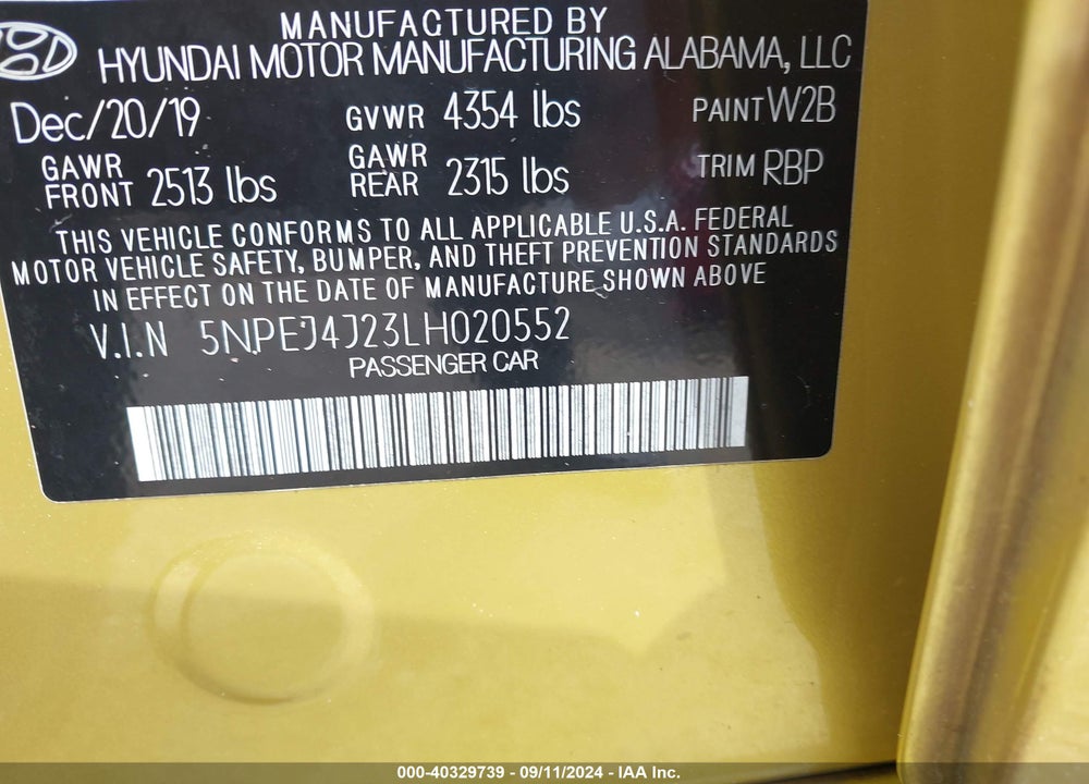 2020 HYUNDAI SONATA SEL PLUS VIN: 5NPEJ4J23LH020552