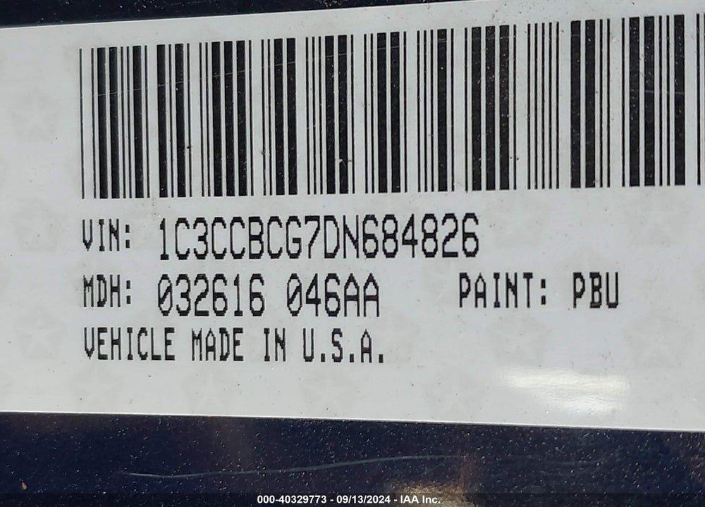 2013 CHRYSLER 200 LIMITED VIN: 1C3CCBCG7DN684826