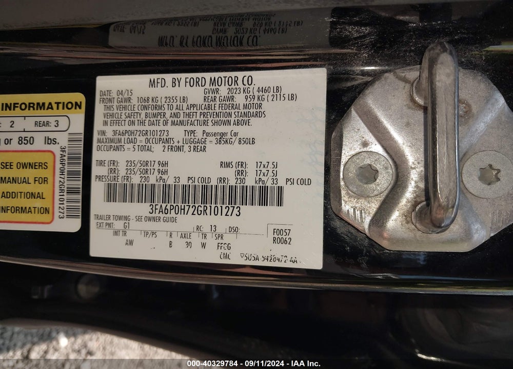 2016 FORD FUSION SE VIN: 3FA6P0H72GR101273