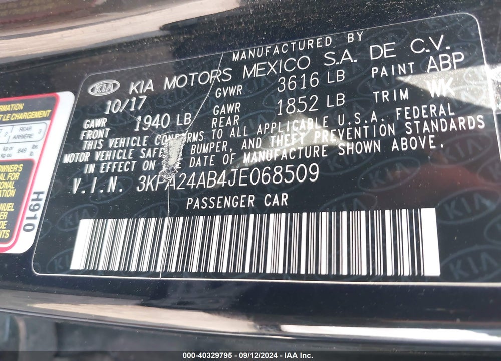 2018 KIA RIO S VIN: 3KPA24AB4JE068509