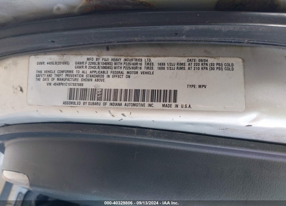 2005 SUBARU OUTBACK 2.5I VIN: 4S4BP61C157337688