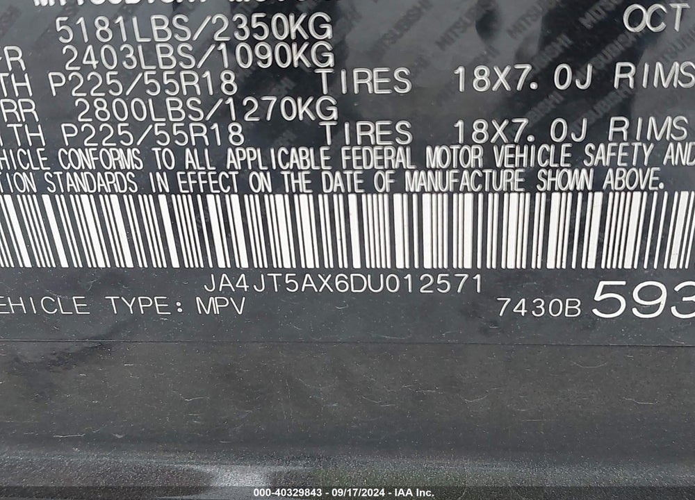 2013 MITSUBISHI OUTLANDER GT VIN: JA4JT5AX6DU012571